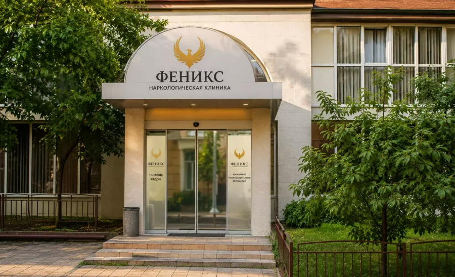 Вход в наркологическую клинику «Феникс» в Балабанове